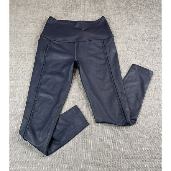 Beyond Yoga Leggings Womens (S) Navy Blue Leatherette High Waisted Midi - Picture 2 of 9